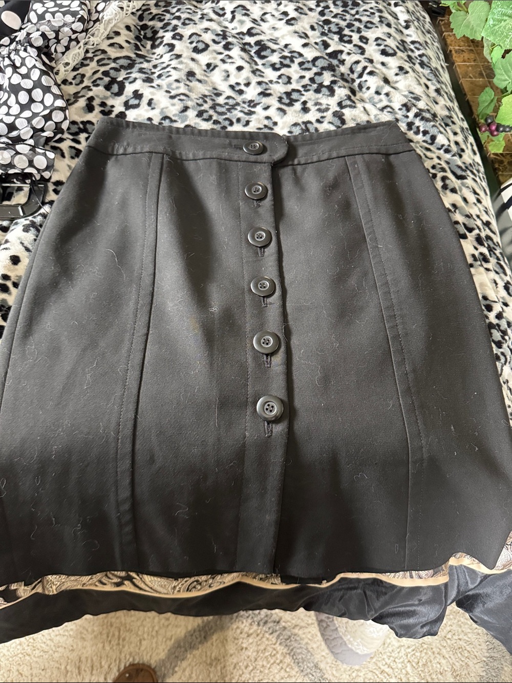LOFT Black Button-Front Mini Skirt